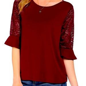 Red top, bell sleeves
